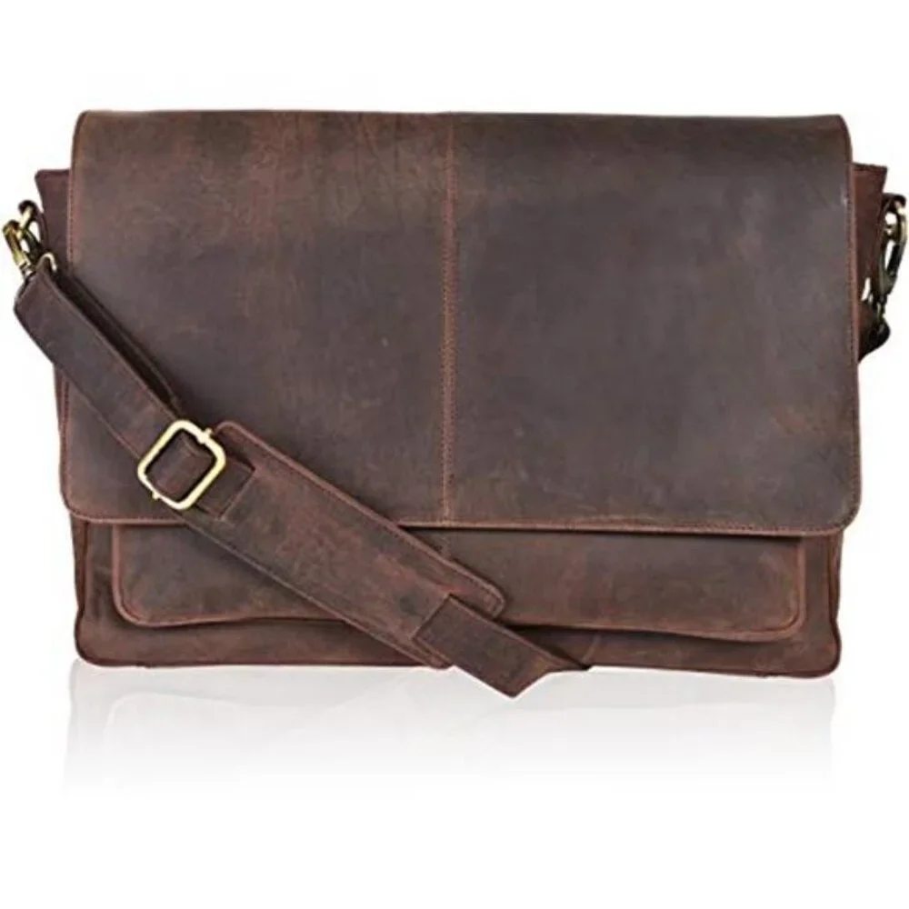 Full Grain Leather Laptop Messenger Satchel Work Crossbody Shoulder Bag